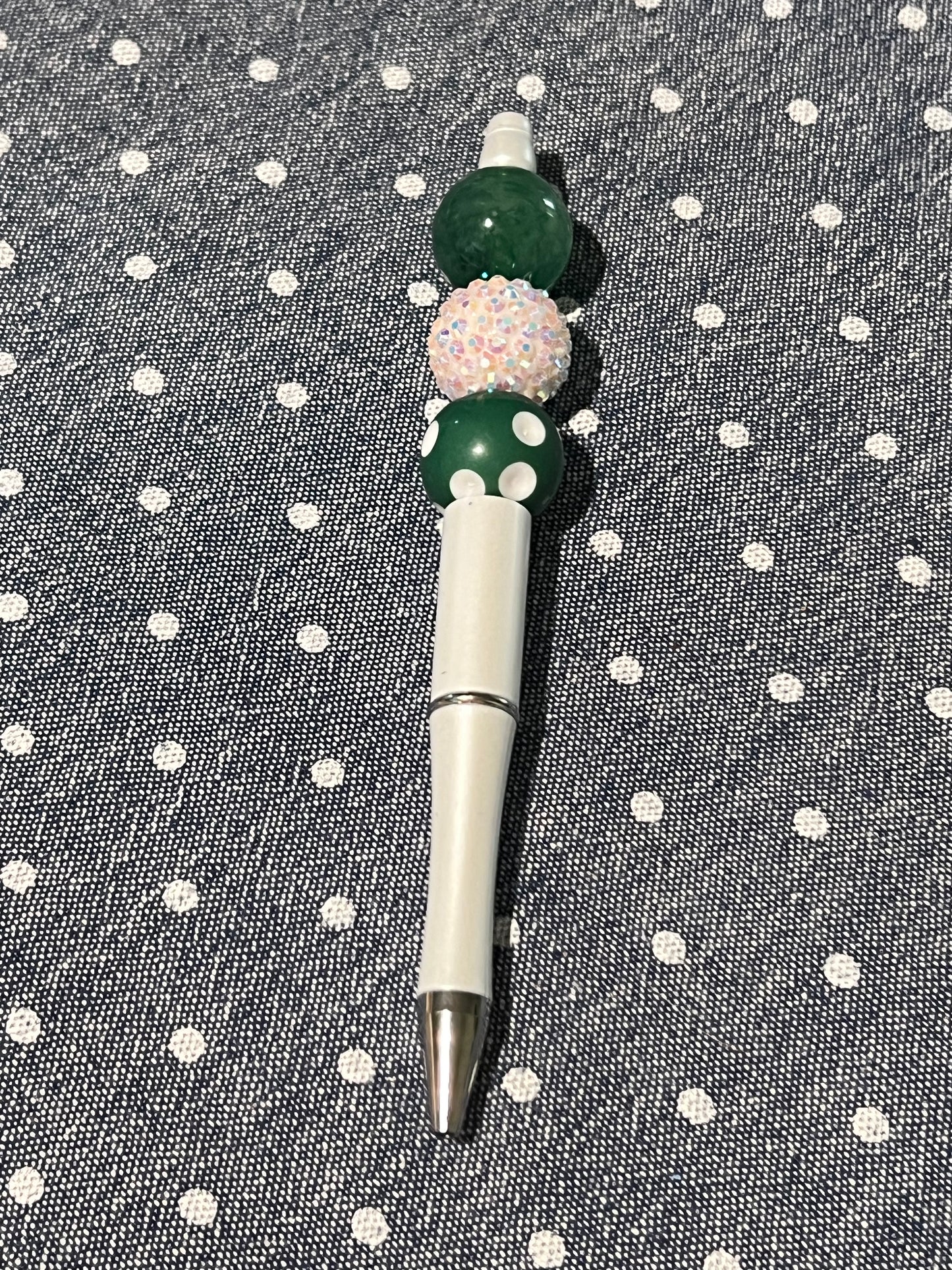 Green and White Beaded Pen
