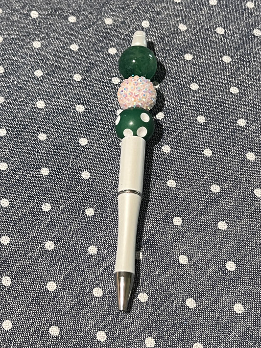 Green and White Beaded Pen