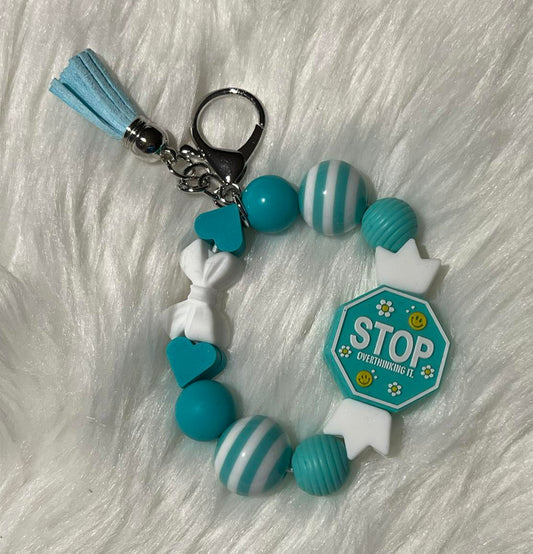 Turquoise and White Self Care Wristlet Key Chain