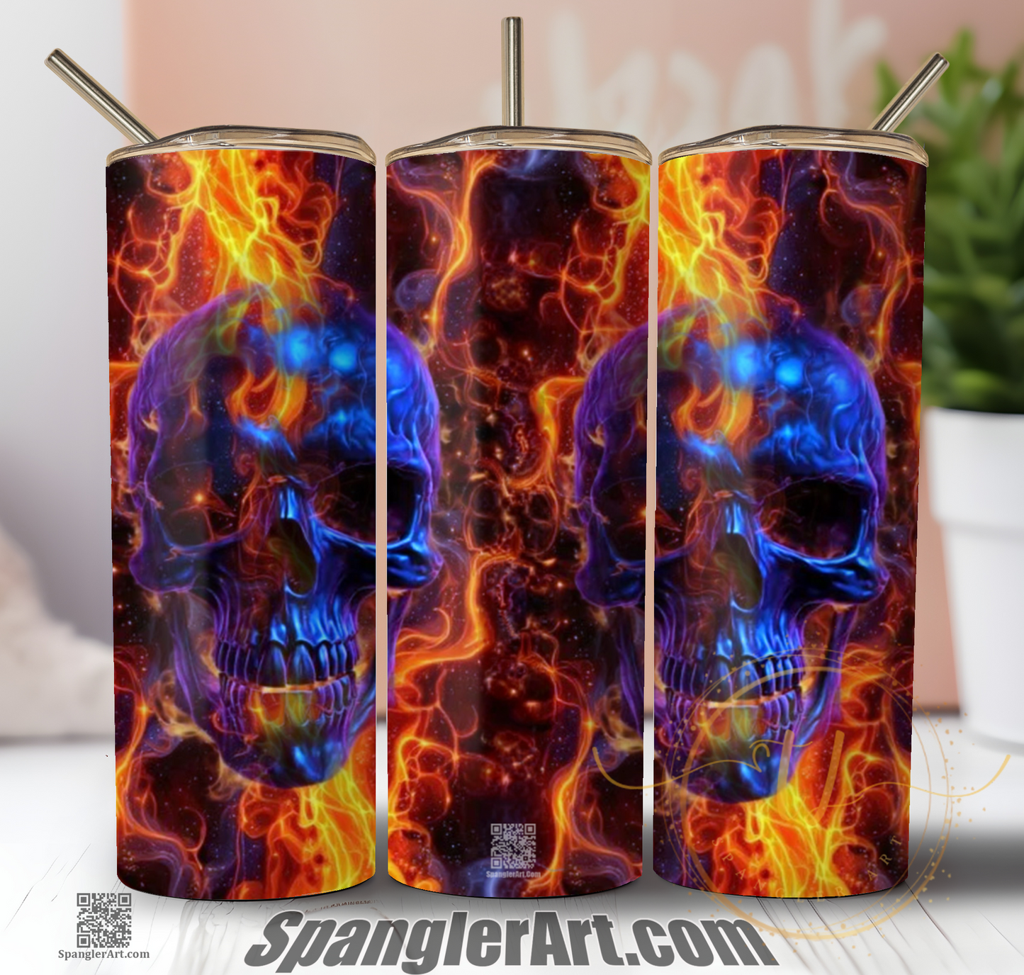 Blue Flaming skull Tumbler