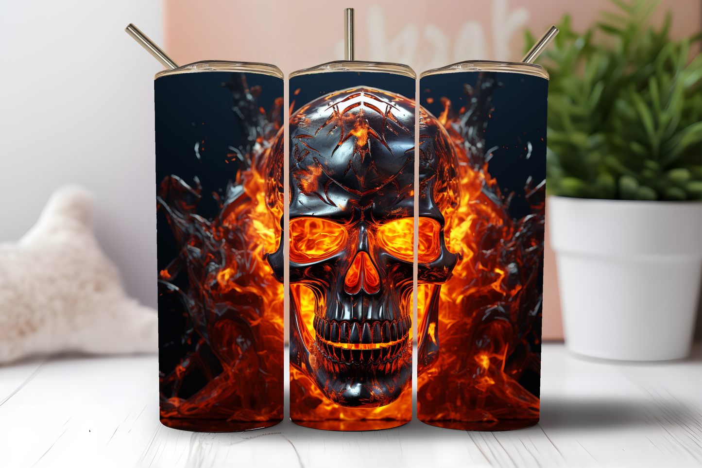 Flaming Chrome Skull