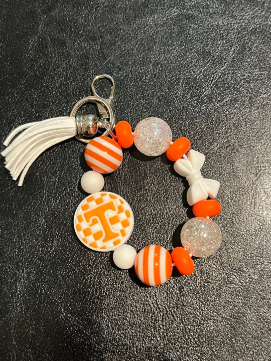 Orange and White Tennessee Wristlet Keychain