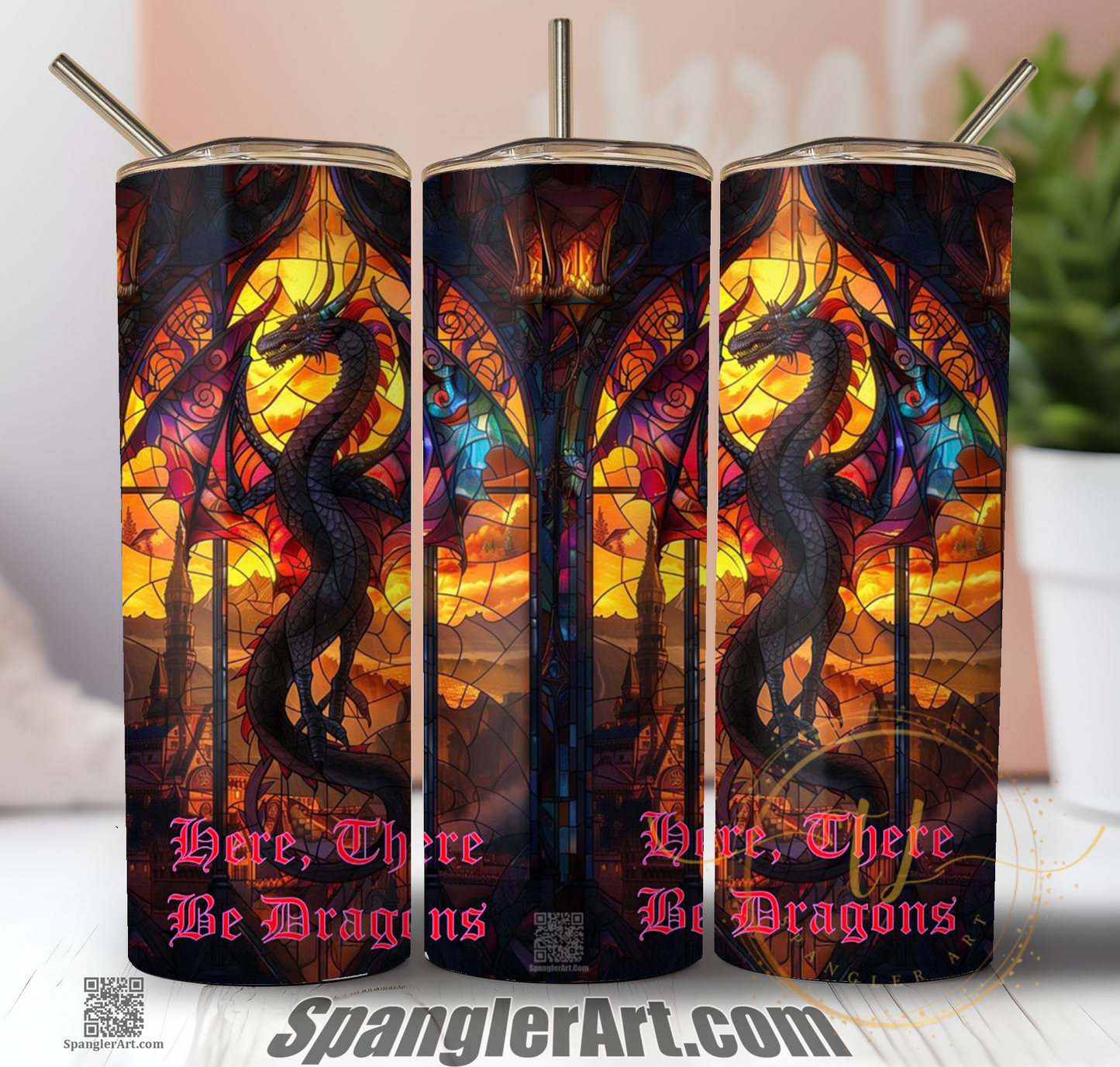 Here there be Dragons. Stained Glass Tumbler