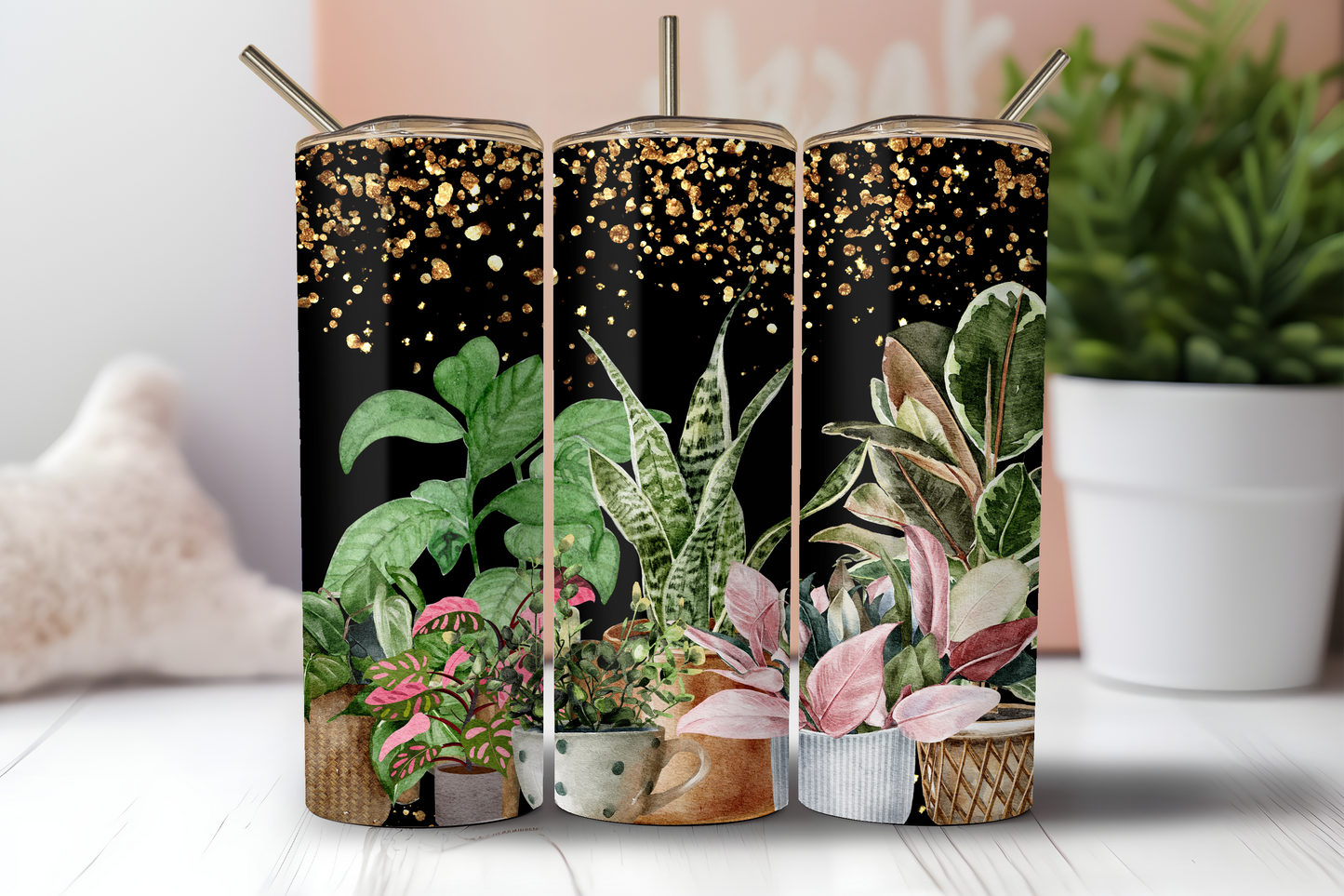 Gold Tropical Plants Tumbler